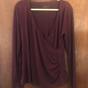 LOFT Long Sleeve Wine Top w/ Ruching - Never Worn
